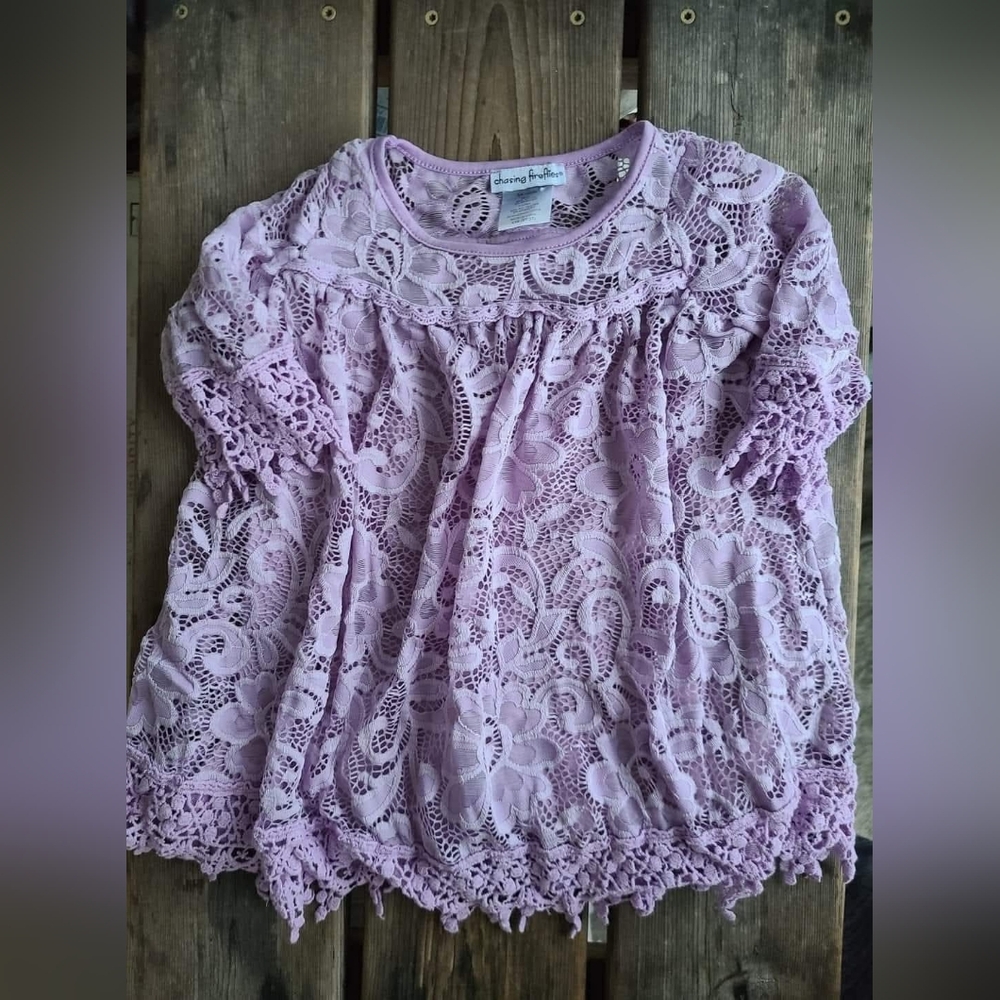 CHASING FIREFLIES SZ 2T VGUC LIGHT MUTED PURPLE EYELET LACE OVERLAY fully lined